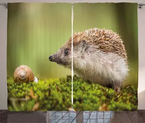 Штора ABAKUHAUS "Ежик" в деревенском стиле, восточноевропейский сюжет, универсальная ленточная штора для гостиной с петлями и крючками, 280 x 245 см, зелено-коричневый цвет Abakuhaus