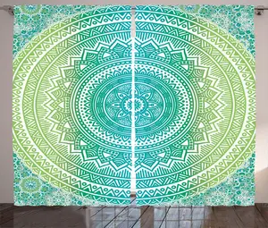 Штора ABAKUHAUS Мандала в деревенском стиле, с теневым узором, универсальная ленточная штора для гостиной с петлями и крючками, 280 x 225 см, бело-бирюзовый и Abakuhaus