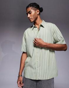 Свободная рубашка в полоску зеленого цвета от ASOS DESIGN