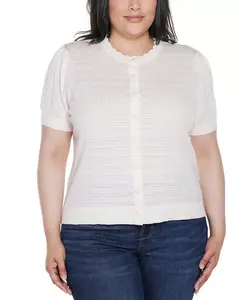 Кардиган с ажурной вязкой и фигурной планкой Plus Size Belldini, слоновая кость/кремовый