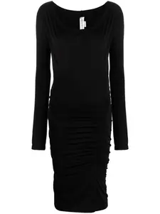 Платье миди с длинными рукавами и сборками VICTORIA BECKHAM, черный