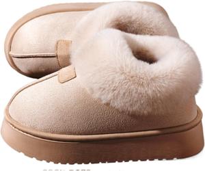 Azttoztto Женские плюшевые зимние ботинки на платформе 3 см для дома и улицы с искусственным мехом и противоскользящей подошвой для зимнего комфорта, коричневого и бежевого цвета