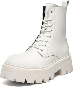 Женские ботильоны на массивном каблуке с шнуровкой, высокой верхней частью и боковой молнией, модные повседневные ботинки для стритвира и прогулок на открытом воздухе BWSEOBG, White