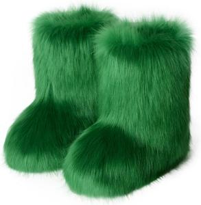 Женские ботинки из искусственного меха, средней длины, теплые и удобные для улицы, на плоской подошве, пушистые короткие зимние ботинки Xinyawei, Green