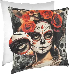 Декоративная подушка 40х40 см, чехол с наполнителем, дизайнерский чехол на молнию, гобелен с изображением девочки, разноцветный