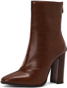 Женские ботильоны Artykey с цветными блоками, массивным каблуком и квадратным носком, с задней молнией, модные западные ковбойские ботинки, повседневные уличные ботильоны, Brown