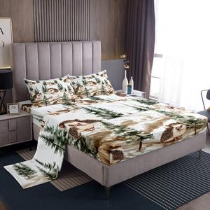 Erosebridal Комплект постельного белья с мультяшными ежами и лесными животными в ботаническом стиле, Brown Green White