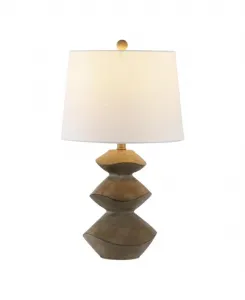 Настольная минималистичная светодиодная лампа Laken Cairn в прибрежном стиле, 62 см, из смолы и железа, с тремя ярусами плафона, отделка под дерево, коричневая Jonathan Y