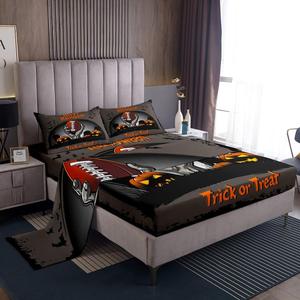 Erosebridal Комплект постельного белья Happy Halloween с тематикой тыкв и американского футбола в серо-коричневых тонах, Brown Grey