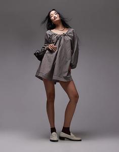 Платье-трапеция в коричневую клетку Topshop