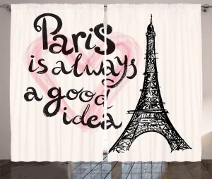 Штора ABAKUHAUS "Эйфелева башня" в деревенском стиле, "Путешествие по Европе", присборенная тесьма для спальни с петлями и крючками, 280 x 225 см, цвет: кремовый, розовый, черный Abakuhaus