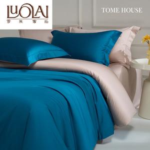 LUOLAI HOME Комплект постельного белья, 4 предмета, простыня на резинке 180 см, пододеяльник 220x240 см, цвет haigang blue - cabernet sauvignon