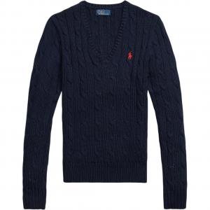 Вязаный свитер с V-образным вырезом Polo Ralph Lauren, темно-синий