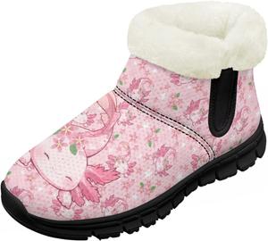 Зимние ботинки для девочек, праздничные снегоступы, детская удобная обувь с широкой колодкой, на молнии, с меховой подкладкой, ботильоны для танцев Pointodoor, Axolotl Print