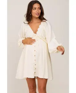 Бежевое кружевное платье для беременных на пуговицах спереди Pinkblush, коричневый/бежевый