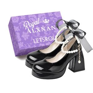 Alxnan Женские туфли на платформе с массивным каблуком - черные с коробкой, цвет Black+Box
