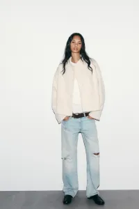 Двубортная куртка из искусственного меха Zara, экрю