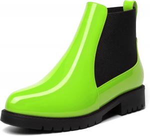 Женские повседневные офисные ботильоны MERRORI с эластичной вставкой, круглый носок, массивный низкий каблук, 1 дюйм, Black Lime Green