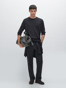 Вязаный свитер с круглым вырезом из 100% кашемира Massimo Dutti, темно-синий