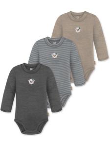 Normani Outdoor Sports Комплект из 3 детских боди с длинными рукавами из мериносовой шерсти "Туай" в бежево-серо-антрацитовом цвете
