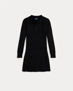 Детское платье из хлопка с узором елочка Polo Ralph Lauren, черный