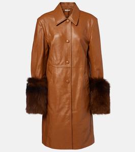 Кожаное тренчко с отделкой из овчины Jacques Wei, Yellowish-Brown