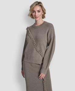 Женский свитер с длинными рукавами и бахромой DKNY, City Taupe Heather