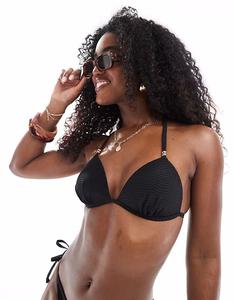 Треугольный бикини-топ New Look с волнистой текстурой черного цвета