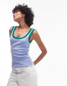 Майка-топ Topshop Tulum с контрастной отделкой в рубчик фиолетового цвета