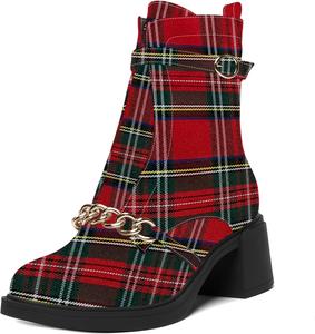 Женские ботинки ROSERWISH с боковой молнией, платформой, повседневные, модные, с круглым носком, массивным низким каблуком, украшением в виде цепочки на щиколотке, каблук 2,5 дюйма