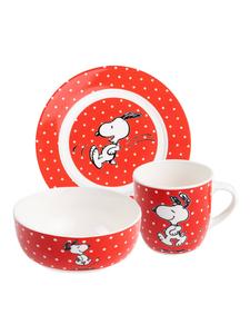 Набор столовых приборов для завтрака Peanuts Snoopy, состоящий из 3 предметов, украшенных красным горошком. Snoopy