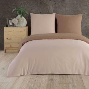 Постельное белье 200х220 + 2 х 80х80 см. 100% хлопок Renforce Uni двусторонний комплект постельного белья из 3 предметов, пододеяльник на молнии кремовый/нуга коричневый Buymax