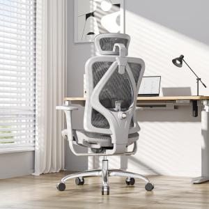 SIHOO M57C: эргономичное кресло второго поколения, компьютерное, офисное, игровое. Серая сетка, стальные ножки, регулируемые подлокотники, поворотное, с регулировкой высоты.