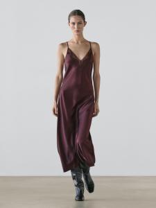 Летящее миди-платье-комбинация Massimo Dutti, burgundy
