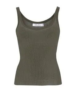 Шелковый топ в рубчик Max Mara, зеленый