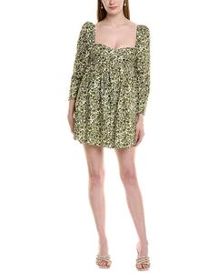 JL LUXE Платье мини с пышными рукавами, зеленый