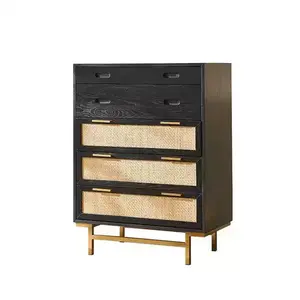 Yu Senyi Комод из массива сосны, 5 ящиков, матовый черный, для гостиной или спальни, настенный