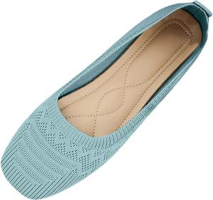 Женские повседневные плоские туфли с дышащим вязаным верхом, удобные балетки без застежки для ежедневной носки, весна-лето Generic, Sky Blue
