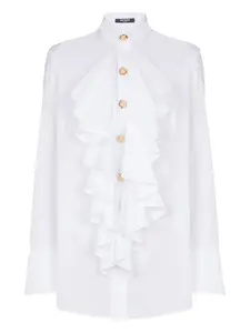 Поплиновая рубашка с оборками BALMAIN, белый