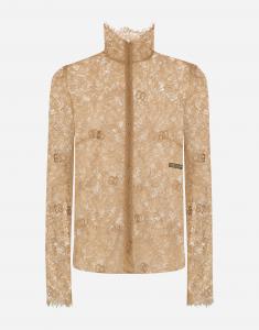 Блузка с цветочным кружевом и воротником-стойкой Dolce & Gabbana, бежевый