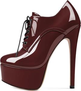 Женские ботильоны SAMMITOP с круглым носком, на шнуровке, с платформой и высокими каблуками, для вечеринок и платьев, Burgundy
