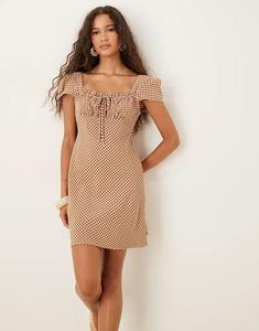 Мини-платье ASOS DESIGN с короткими рукавами, присборенной грудью и шоколадным принтом в клетку