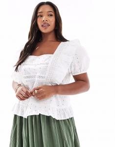Топ ASOS DESIGN Curve с квадратным вырезом и оборками в технике бродери ASOS Curve