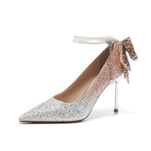QITUMAUL Тонкие каблуки на шпильке женские шампань, цвет Champagne[Heel Height 9.5cm]