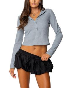 Вафельный топ с капюшоном Henley Edikted, серый