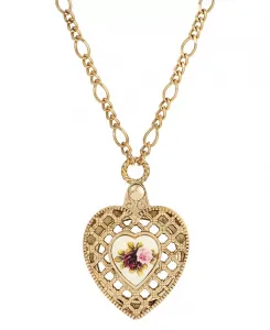 Ожерелье с подвеской в виде зеркала в форме розового цветка золотистого оттенка 2028, pink