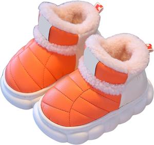 Детские флисовые утепленные ботинки до щиколотки, водонепроницаемые с PU-кожей, короткие теплые плюшевые зимние ботинки на платформе Generic, Orange