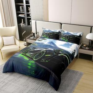 Erosebridal Хлопковый комплект постельного белья 3D с принтом гоночных машин для детей, Black and Green