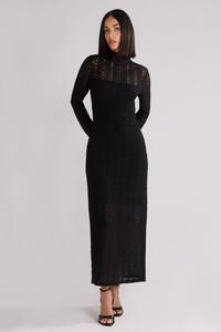 Маленькое кружевное платье миди с высоким воротом Ro&Zo, черный