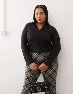 COLLUSION Plus приталенная корсетная рубашка с длинным рукавом черного цвета